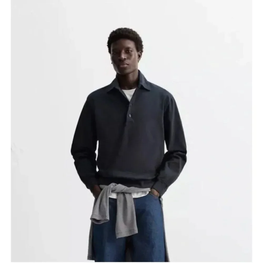 Zara Origins Mens Polo Shirt Sweatshirt XL Navy Blue Pullover 1501/504 NWT